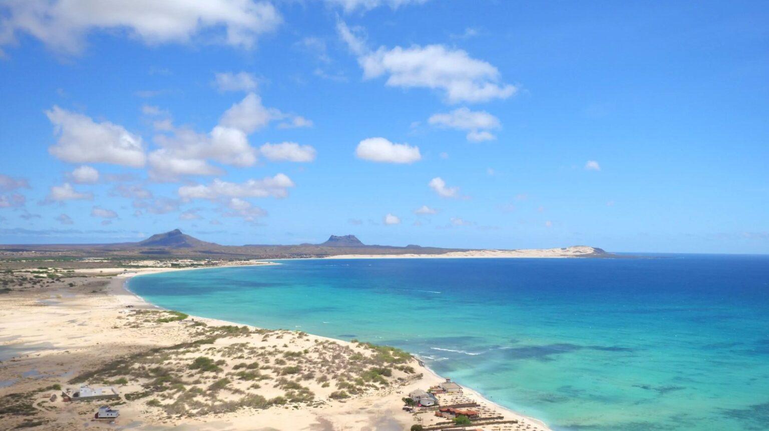 Wide Boa Vista beach with clear Cape Verde water