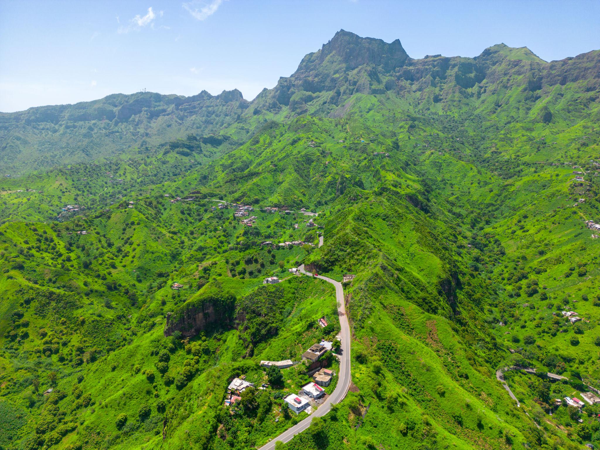 Dramatic green mountains of Vale do Paúl in Santo Antão, Cape Verde